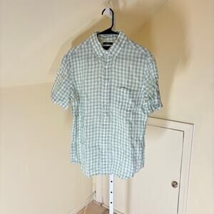 Daniel Hechter NWT Mens Green Gingham Linen Plaid Button Up Short Sleeve Shirt M